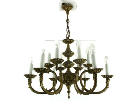 Impressive Spanish Revival Hollywood Regency Brass Chandelier 12 Lights!! Ornate