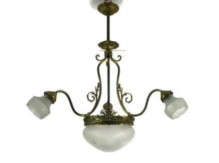 Art Deco Antique French Empire Chandelier Etched Glass Sconce 4 Lights Lamps