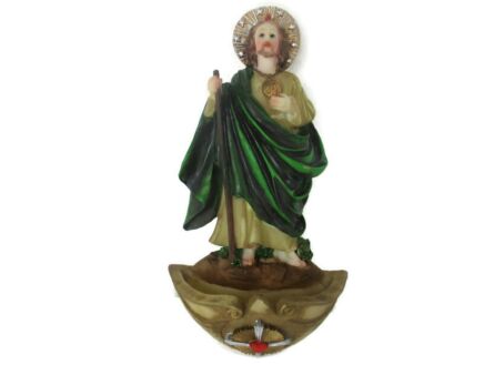 Vintage Holy Water Font Resin Saint Anthony Assisi with Infant Jesus Polychrome Wall Hanging Lovely Italian
