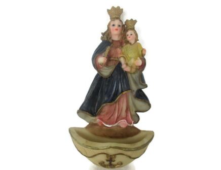 Vintage Holy Water Font Resin Holy Virgin Mother Mary MadonnalPolychrome Wall Hanging Lovely Italian