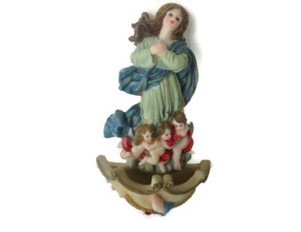Vintage Holy Water Font Resin Holy Virgin Mother Mary Madonna Polychrome Wall Hanging Lovely Italian