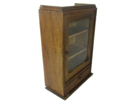 Vintage Kitchen Apothecary Bathroom Wall Cabinet Display Glass Door Lovely Barn Style
