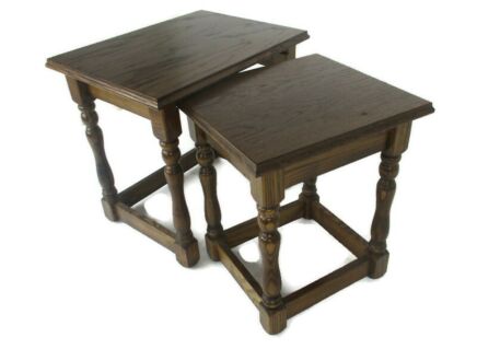 Set of 2 Wood Stacking Nesting Tables Vintage Mid Century Plant Stands 