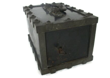 Merchant Cash Chest Money Box Old hand Crafted Iron Antique Primitive 