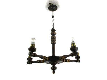 Hand Carved Wooden Chandelier Ornate 5 arm Lights Mid Century Farmhouse Barn Style