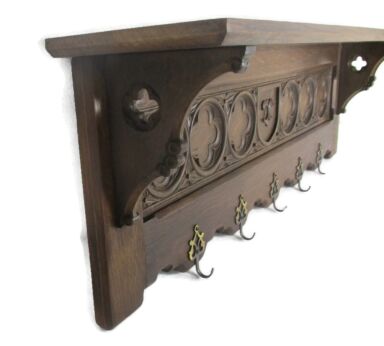 Hand Carved Wood Wood Coat Hat Rack French Fleur de Lis  Antique Gorgeous Large 
