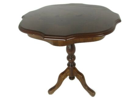 Italian Hand Carved Wood Coffee Wine Side Table Inlay Marquetry Tripod Pedestal 