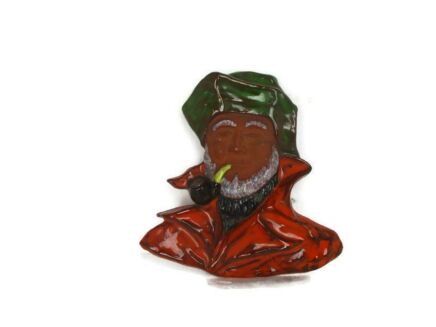 Wall Hanging Art Ceramic Wall Plaque Glazed Fisherman with Pipe Vintage Folk Art