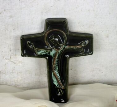 Mid Century Ceramic Modernist Crucifix Brown Bree era Tieberghien Amphora