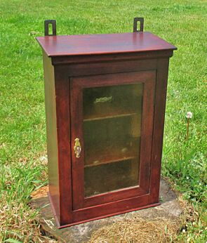 Vintage Wood Apothecary Bathroom Medicine Wall Cabinet Key Bubbled glass Door