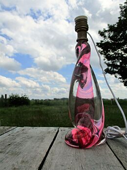 Vintage Table Lamp Val St Lambert Art Crystal Design Signed Belgium Cranberry