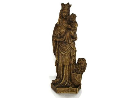 Gothic Statue Our Lady of Flanders Virgin Mary Threading on Dragon Infant Child Plaster Statue Lion 20.07"