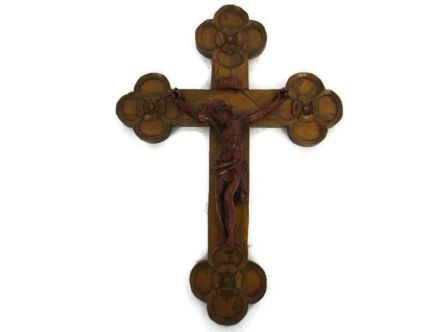 Hand Carved Wood Hanging Ornate Crucifix Wooden Small Corpus Jesus Christ