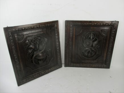 Pair Antique French hand Carved Oak basket Door Panels Reclaimed Architectural