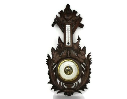 Hand Carved Wood Barometer Thermometer Weather Station French