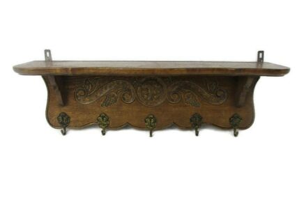 Hand Carved Wood French Oak Wall Shelf Coat Hat Kitchen Rack Ornate