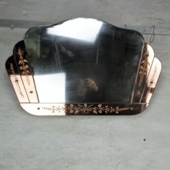 Pink Clear Venetian Mirror Ornate Etched Cut to Clear Glass Art Nouveau Deco