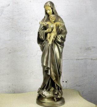 Large Virgin Our Lady Mary Madonna & Child Plaster Statue Church Chapel 25.19"