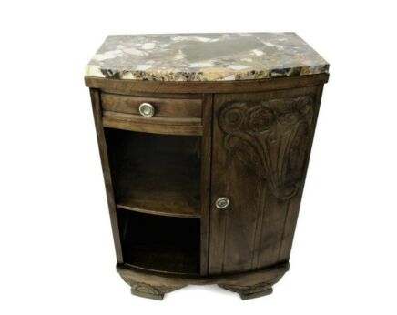 XL Antique Art Deco Brown Marble top Side Cabinet Table Nightstand Stunning