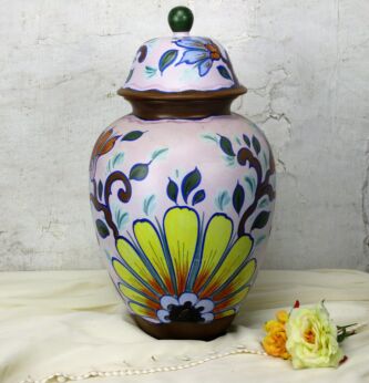 Large Vase Urn Marked Maris Gouda Plateel Hand Painted Flowers Yellow Blue
