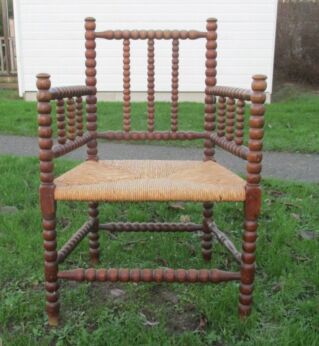Antique French twisted wood Corner Chair with Rush seat Lovely