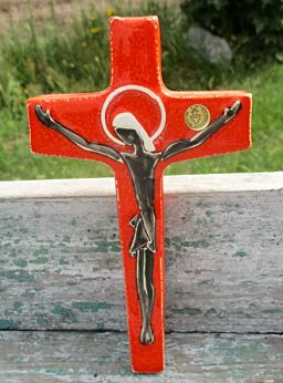 Small Mid Century Design Ceramic Modernist Crucifix era Perignem Belgium Bree