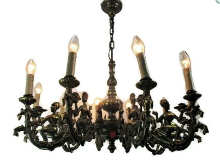 Impressive Eastern style Chandelier Bronze 10 Lights Genie Figurines Lamps HTF