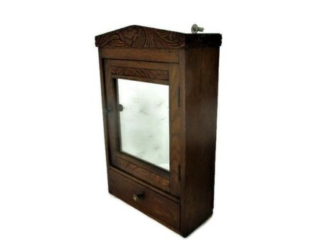hand Carved Wood Medicine Apothecary Bathroom Cabinet Ornate Mid Century Modern