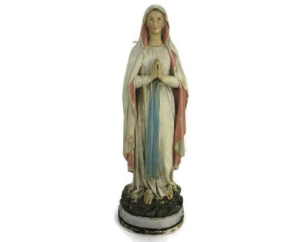 Statue Virgin Mary Our Lady Madonna Folded Hands Plaster Vintage 16.14"