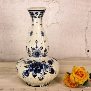 Delft Holland Blue White Porcelain Trumpet Vase Marked Goedewaagen 10.23"