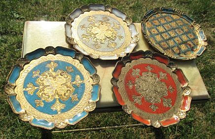 4 Italian Mid Century Hollywood Regency Florentine Serving Tray Platter