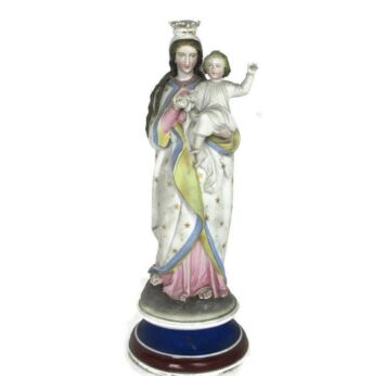 Antique Porcelain Bisque Statue Virgin Mary Our Lady Infant Child Gorgeous 14.1"