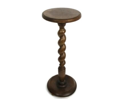Hand Carved Wood Barley Twist Pedestal Display Side Table Plant Bonsai Flower Stand Farmhouse Country Barn style 27.16"