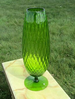 Green Pop Art Optic Glass Vase on Foot Goblet Mid Century