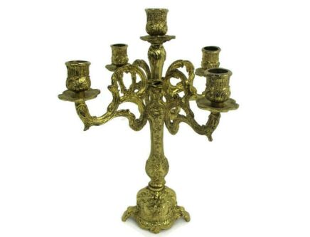 Gorgeous Brass Ornate Embossed Candle Holder Stick Candelabra 5 arm  Lovely Vintage