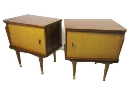 Vintage Nightstands End tables Mid Century Modern Wood Retro Two Toned WOW Pair Couple Double Pop Art