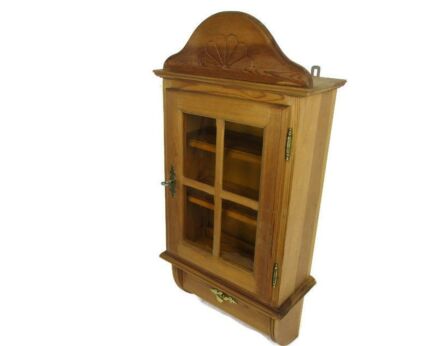 Large Kitchen Apothecary Bathroom Medicine Pharmacy Cabinet Amber Glass Signed