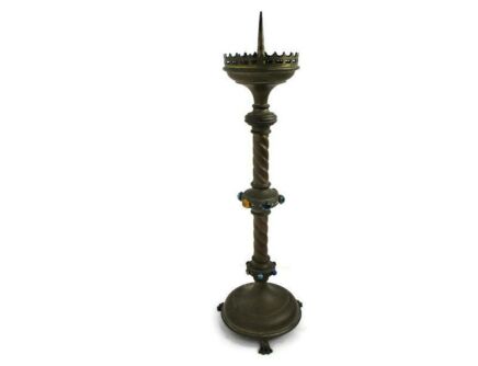 XL Antique Candle Holder Candlestick Church Altar Monastery Brass Gothic Rhinestones 24.21"