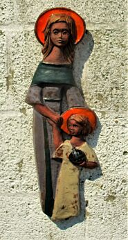 Mid Century Design Ceramic Wall Plaque Modernist Virgin Mary Jesus era Perignem