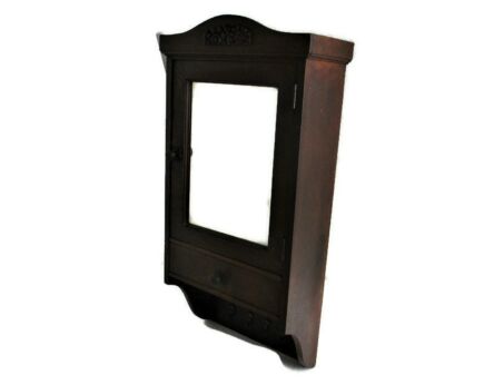 Kitchen Apothecary Bathroom Cabinet Oval Beveled Glass Mirror   Hand Carved Fleur de Lis Lys sweet hooks French Pediment