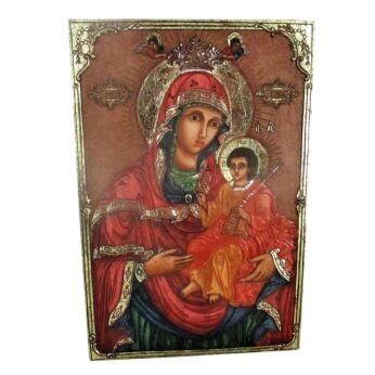 Vintage Wooden Icon Magnificat Madonna Infant Child Hand Made Gorgeous