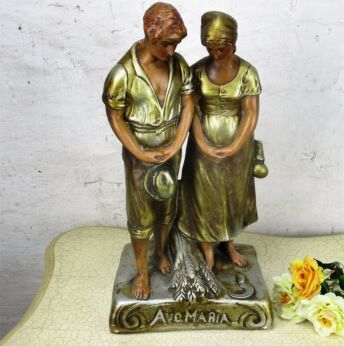 Statue The Angelus after Jean Francois Millet Ave Maria Praying Farmers Plaster