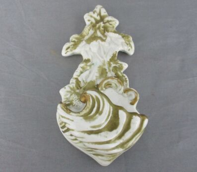 Large Polychrome Holy Water Font Vessel hand Painted Porcelain Wall Hanging