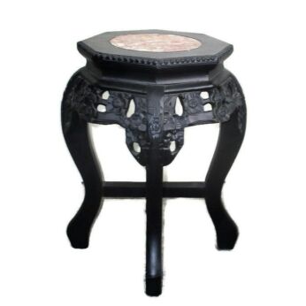Hand Carved Wood Oriental Marble Top Hall Console Table Pedestal Tabouret
