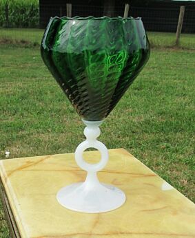 Vintage Goblet Jar Italian Swirled Glass Green Mid Century Opaline Foot Empoli