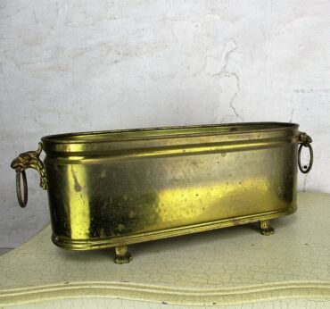 Gothic Vintage Brass Oval Planter Jardiniere flower pot Dragon Heads & Legs HTF