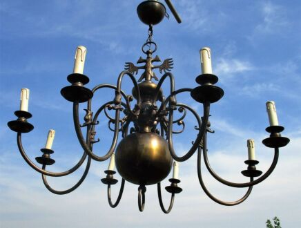 Vintage Extra Large Ornate Flemish Dutch 8 Arm Chandelier Eagle Lights Brass