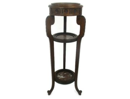 Large Carved Wood Marble Tops 3 Tier Plant Flower Bonsai Stand Side Table Pedestal Hand Carved wood