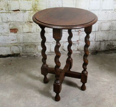 Small Barley Twist Wooden Side Occasional Wine Table Pedestal Plant Stand 17.71"
