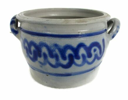 Antique French Stoneware Earthenware Crock Jar Lard Cobalt gray Barn Style